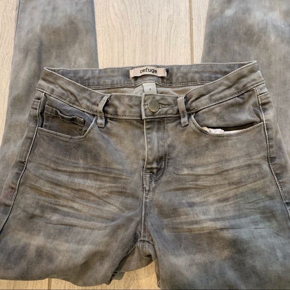 Refuge Distressed Gray Stonewashed Skinny Jeans, Sz 2 - Picture 7 of 10
